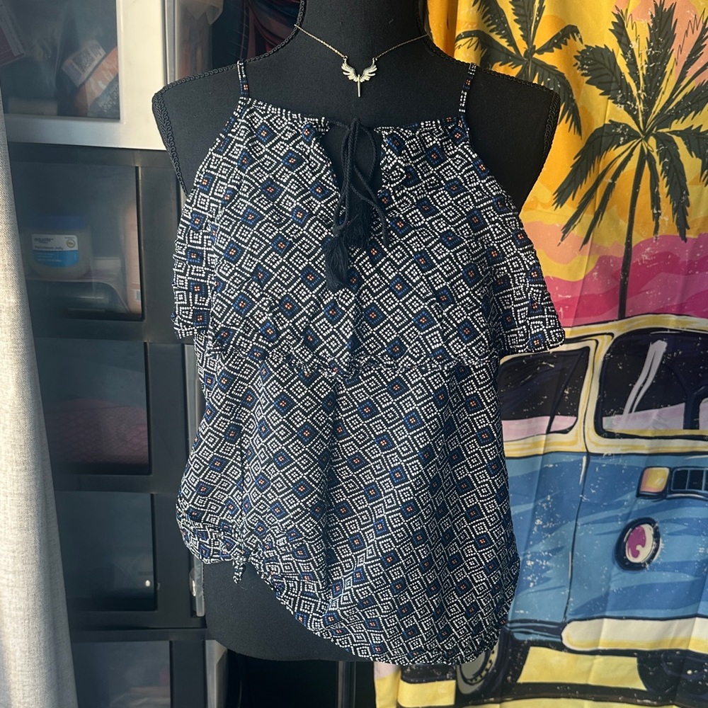 Old Navy Navy Diamond Pattern Blouse